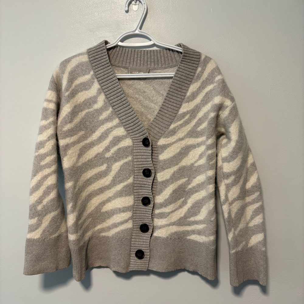 Everlane Cream and Gray Zebra Cardigan